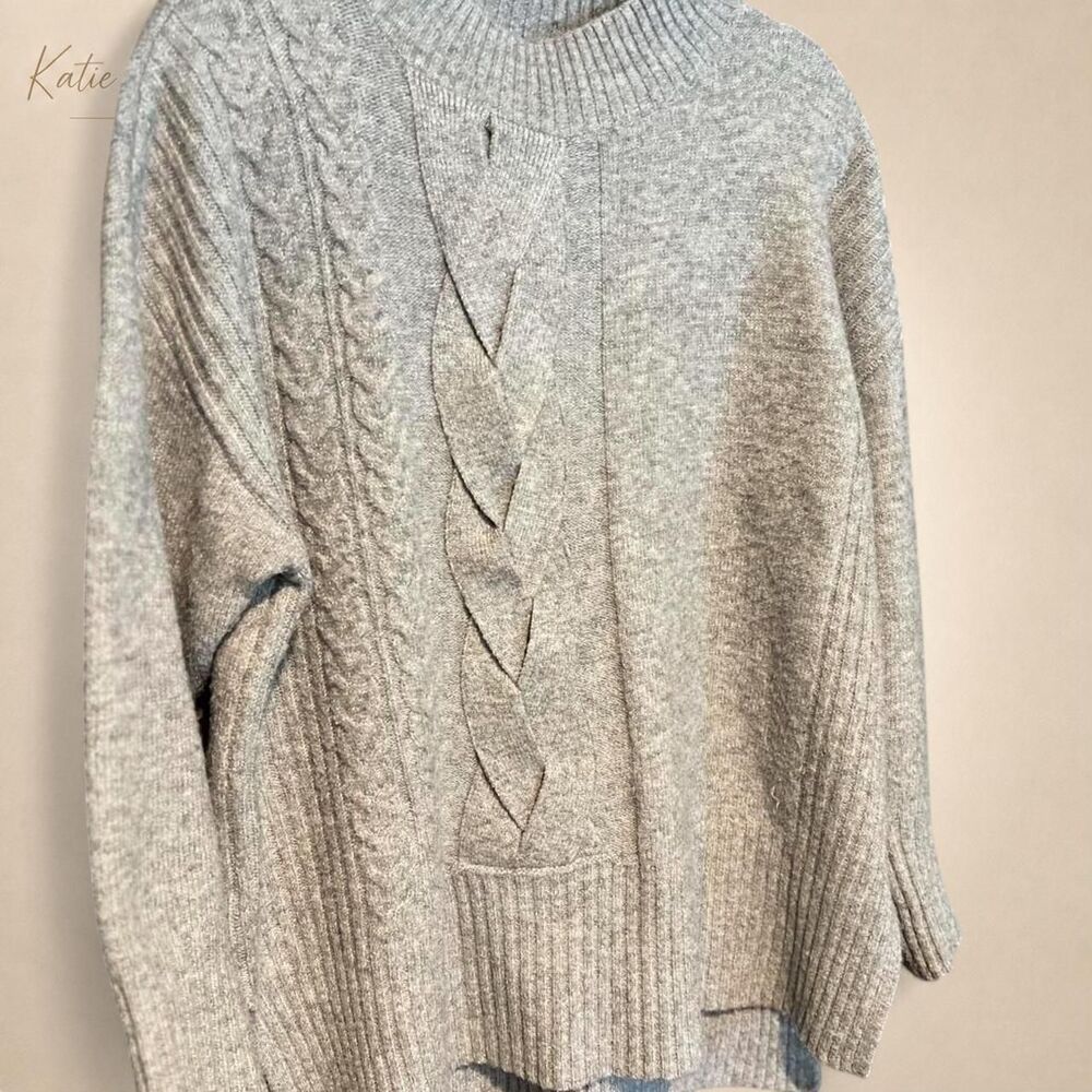 Simply Vera Vera Wang Gray Cable Knit Sweater 0X Cozy Oversized Pullover